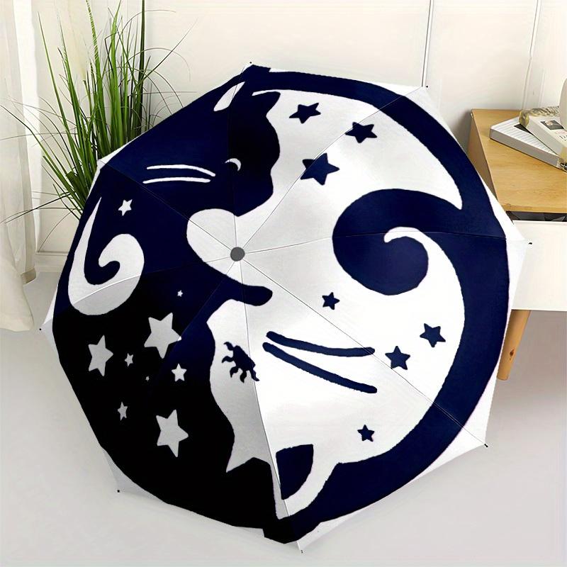 1pc Cat Yin Yang Automatic Open/Close Umbrella, Umbrella with cartoon Design, Portable Compact Umbrella for Men & Women, Good Holiday Gift y