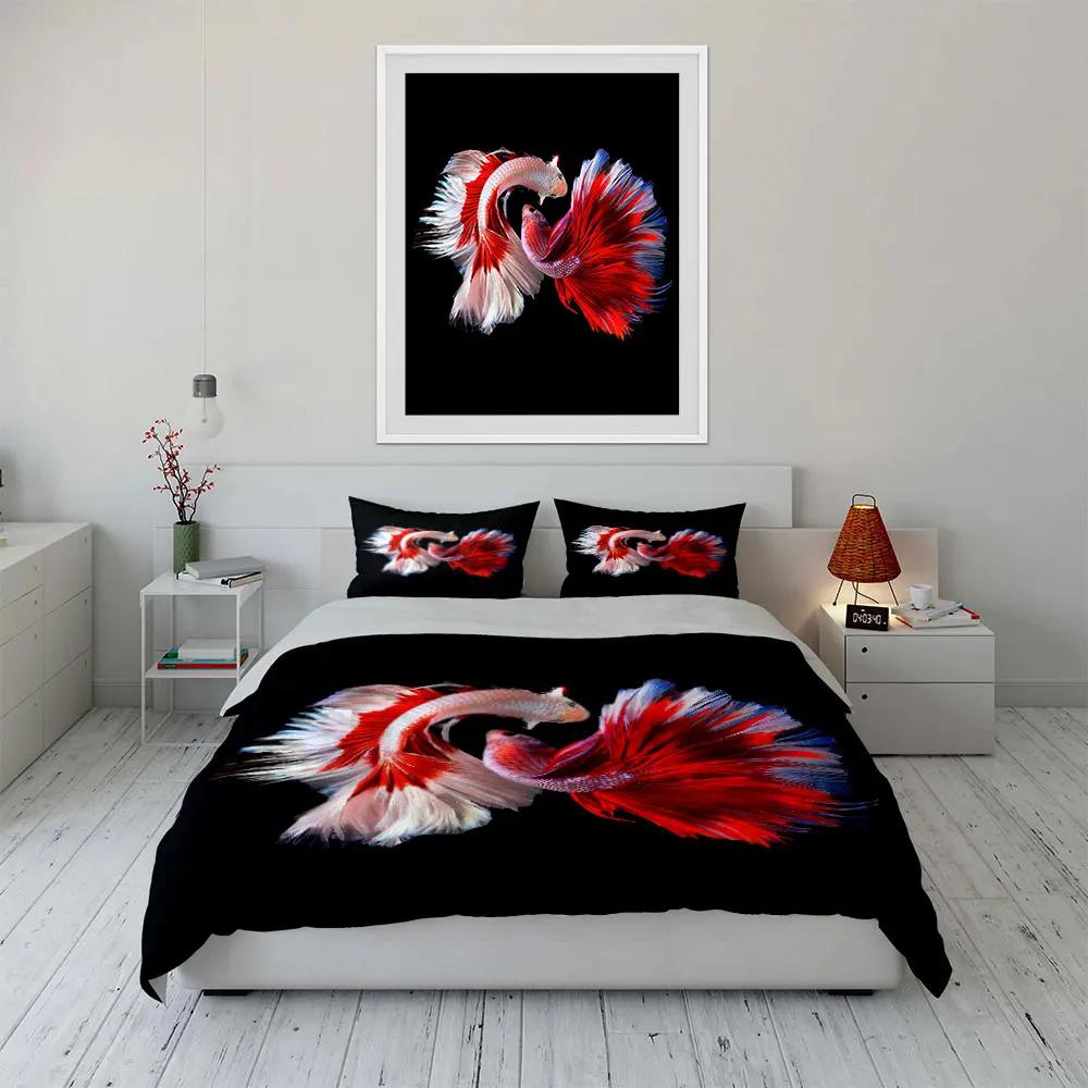Colorful Betta Fish Art Set Multiple sizes kid's and adults' bedroom Exquisite 3PC bedding set gift