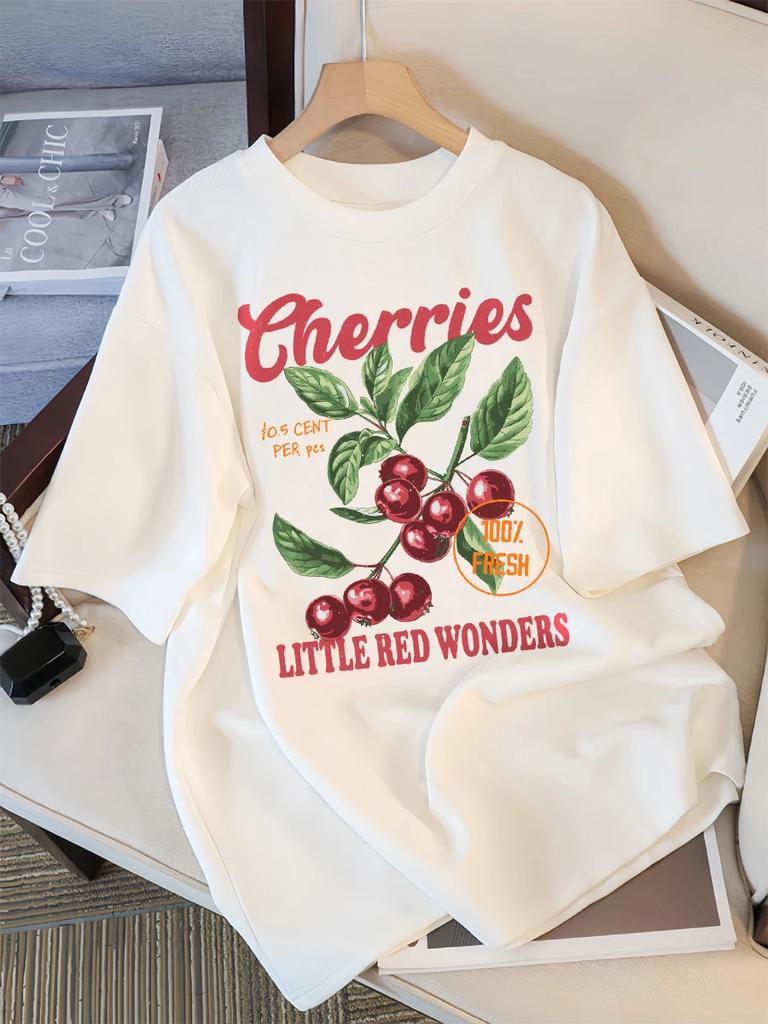Cherries Fresh Little Red Wonders Design Women T-Shirt Casual T Shirts Hip Hop Female Sportswear Summer Soft Top