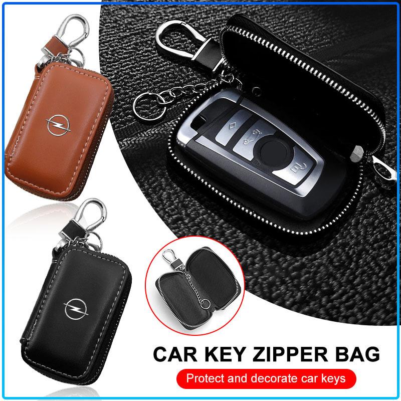 Leather Car Key Case Keychain Zipper Key Case Bag Accessories For Opel Astra H G Corsa Insignia Astra Antara Meriva Zafira Interior