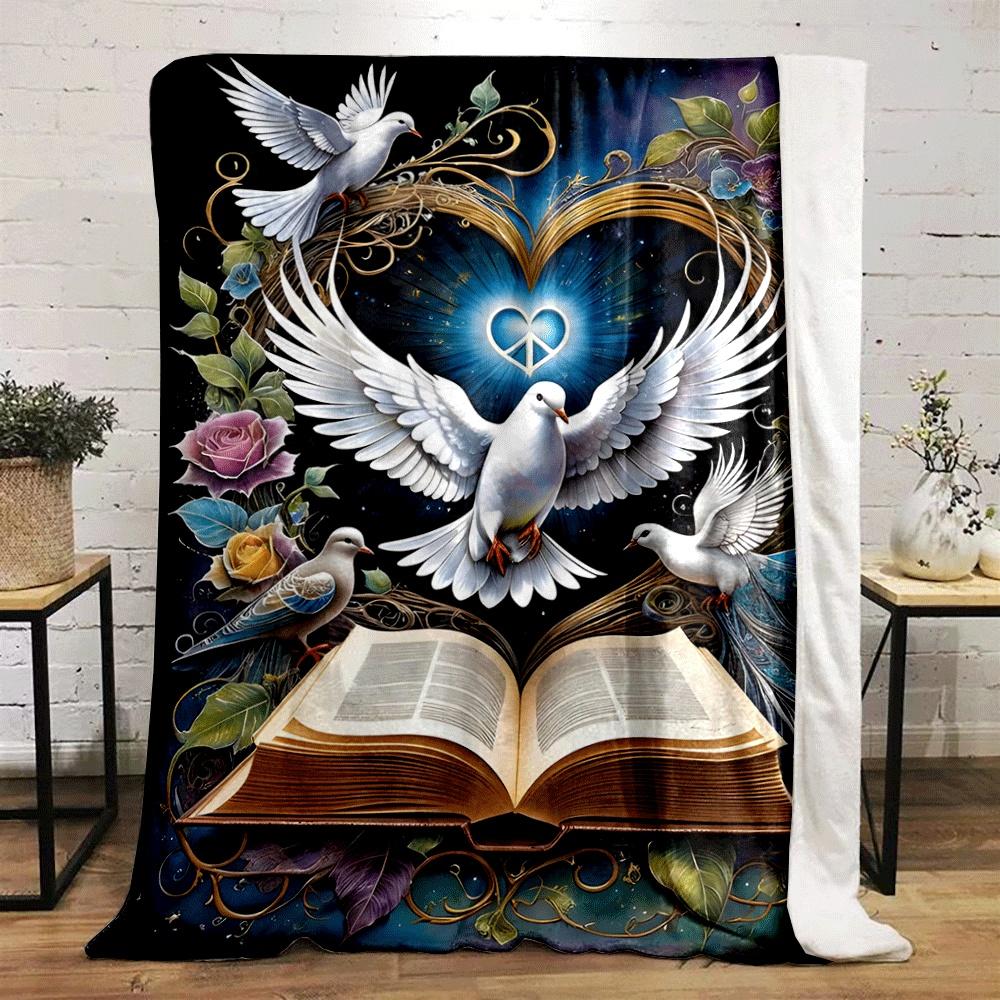 Doves, an Open Book, a Glowing Heart, and Floral Elements Form a Harmony. for All Seasons Blanket Lunch Break Throw Gift
