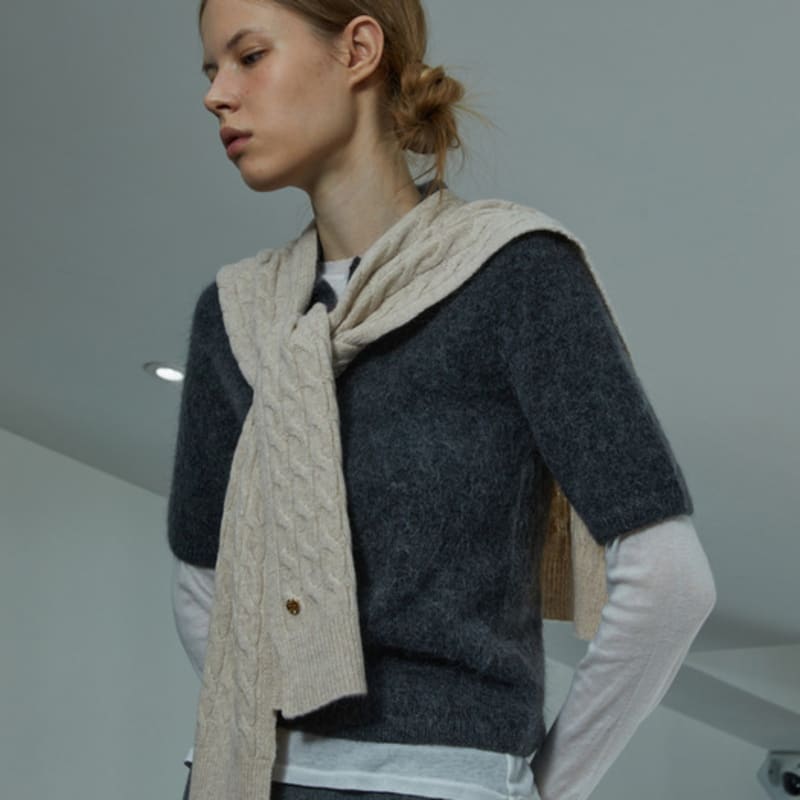 White Project VIRGIN WOOL CABLE CARDIGAN MUFFLER [4COLOR]