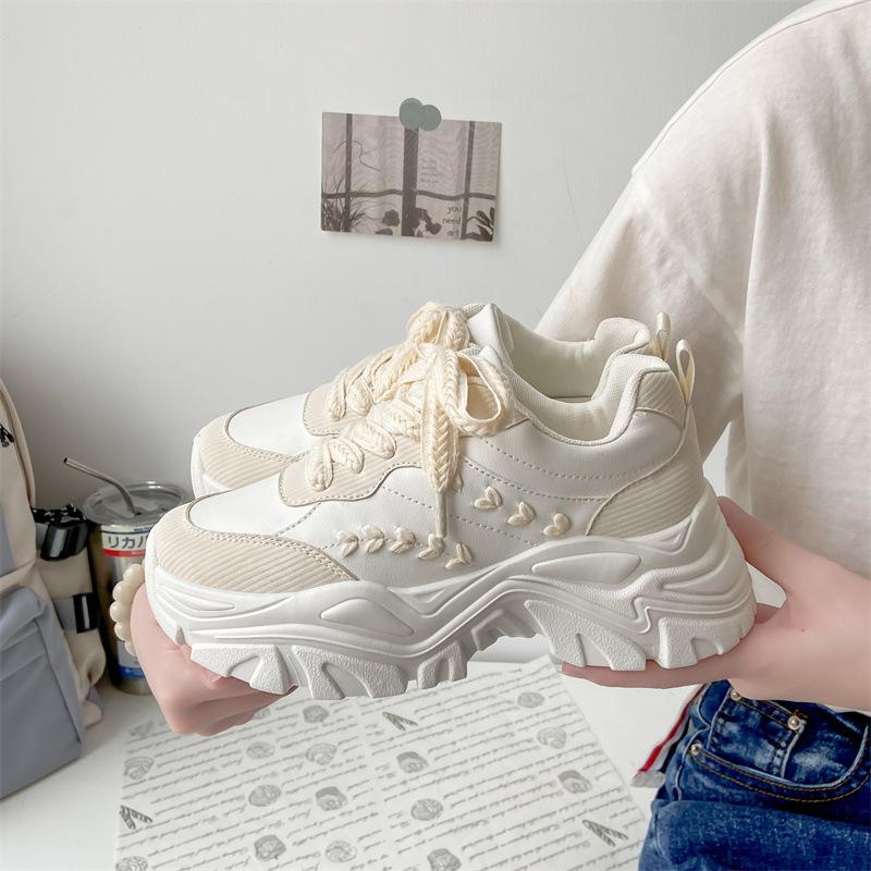 Thick-soled Daddy Shoes Women  New Women's Casual Single Shoes Small White Shoes Wheat Ear Mesh Shoes Sports Shoes Women