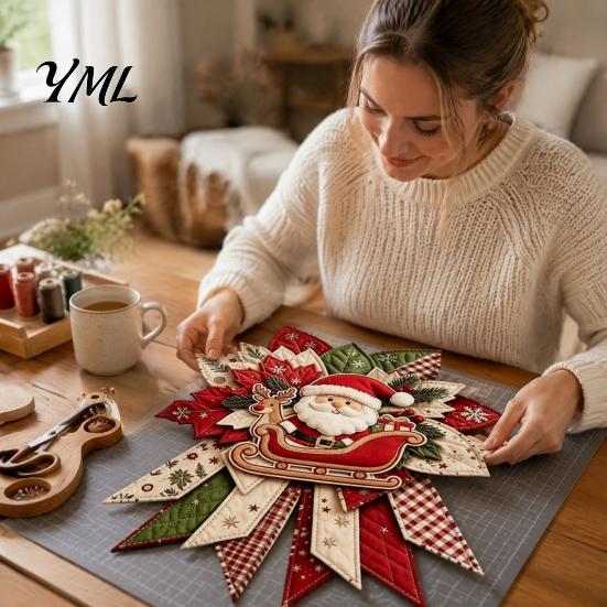 Pädagogische Bastelsets für die Schule Weihnachts-DIY Gesteppte Schleife Nähbastelset, Vorgeschnittene Patchwork Gemütliche Heimdeko Zubehör Set, Feiertür