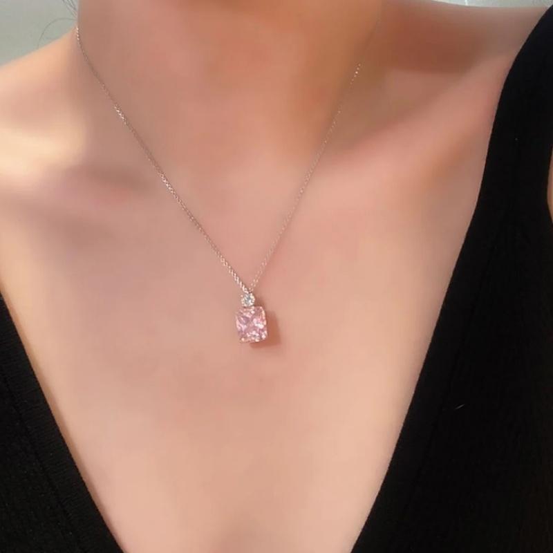 

CAOSHI Dazzling Charming Pink Cubic Zirconia Pendant Necklace for Women Sweet Elegant Style Wedding Delicacy Neck Accessories 45cm