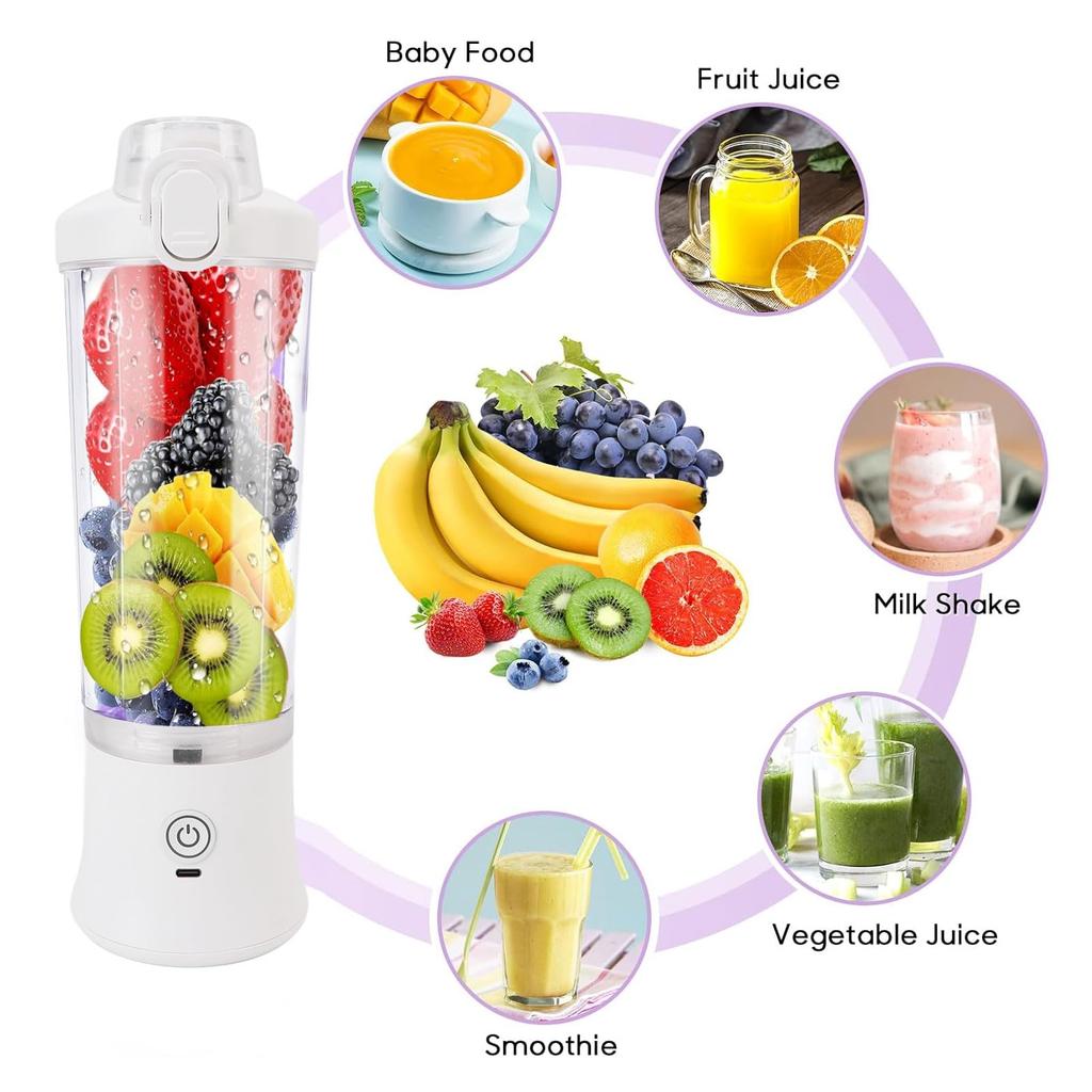 Portable Blender, USB Electric Blender Mini Portable Juicer with Stainless Steel Blades for Blending Mixed Fruits and Vegetables, 600ml