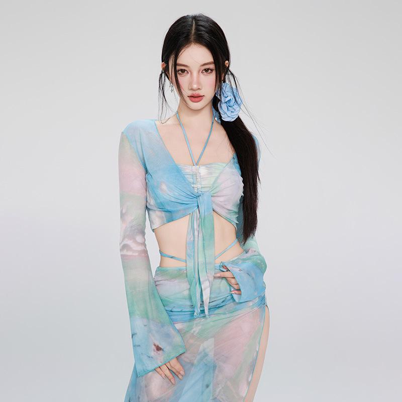 

2024 Сексуальный купальник в стиле феи с длинными рукавами, набор из четырех предметов для пляжа и горячего источника Large