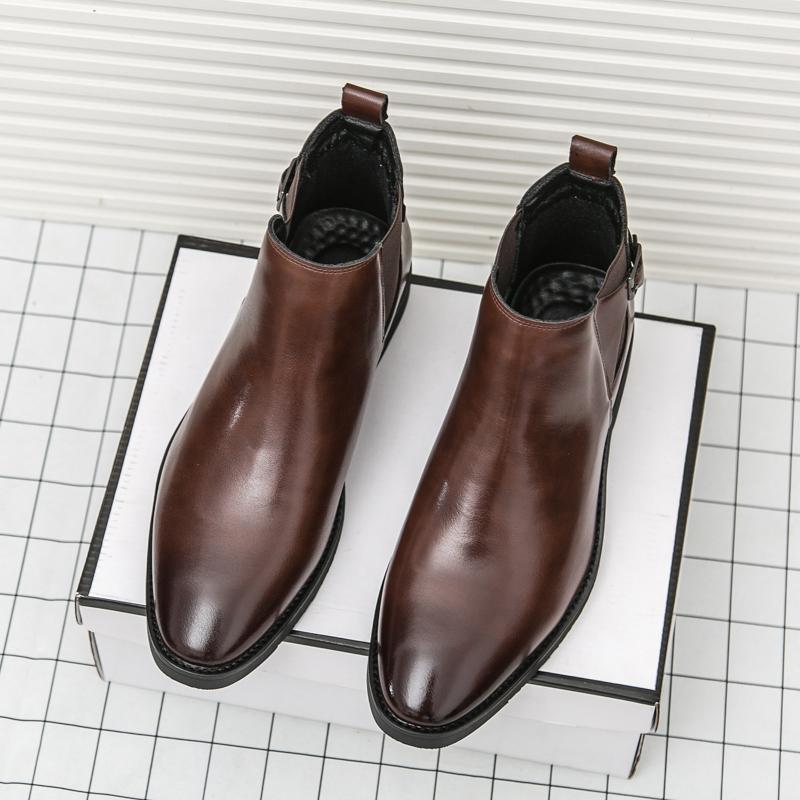 Yuppie Chelsea Shoes Men High Quality Oxford Ankle Boots Men's Dress Shoes Trend Britain Brogue Social Formal Shoes Men