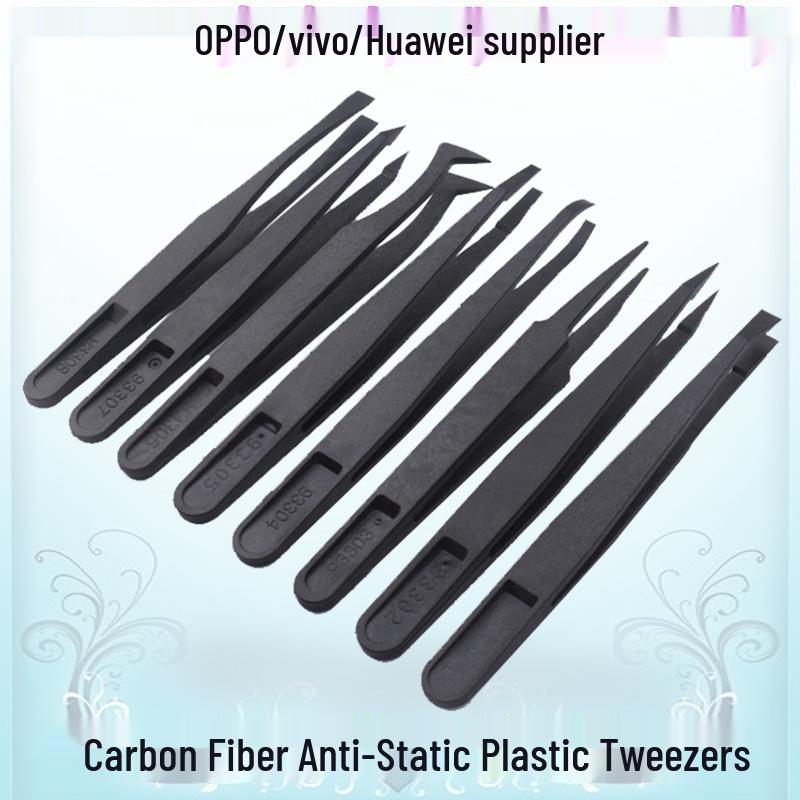 Plastic Anti-Static Tweezers Set: Pointed, Flat, Round, Black & White - Model 93303