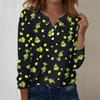 Women's Fashion Casual V-Neck Long Sleeve Decorative Button Christmas Print Top