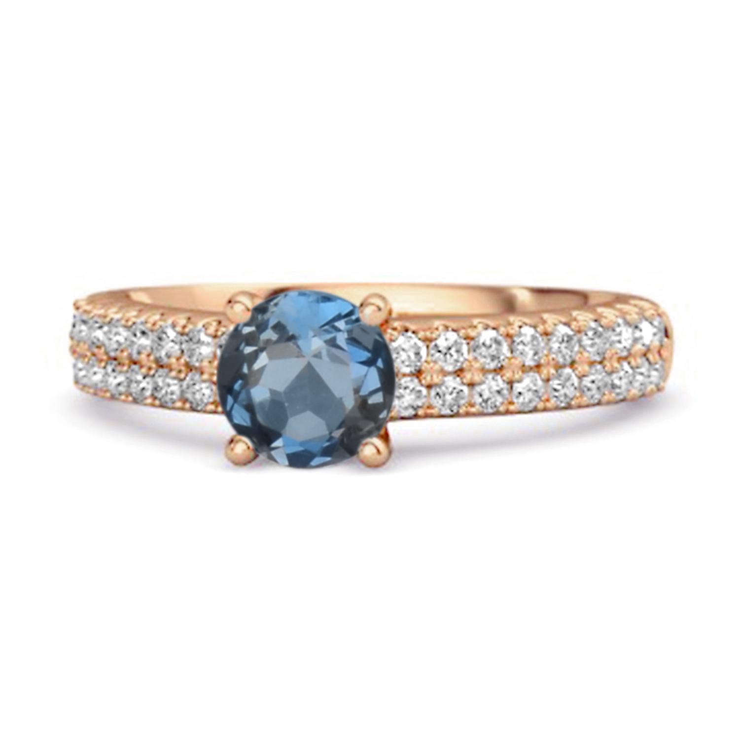 London Blue Topaz Double Pave Band Ring - 925 Sterling Silver Rose Gold Vermeil 7.5 ярко-розовый