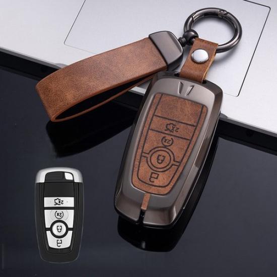 Alloy Leather Car Key Case Cover For Lincoln MKC MKZ MKX Navigator Continental