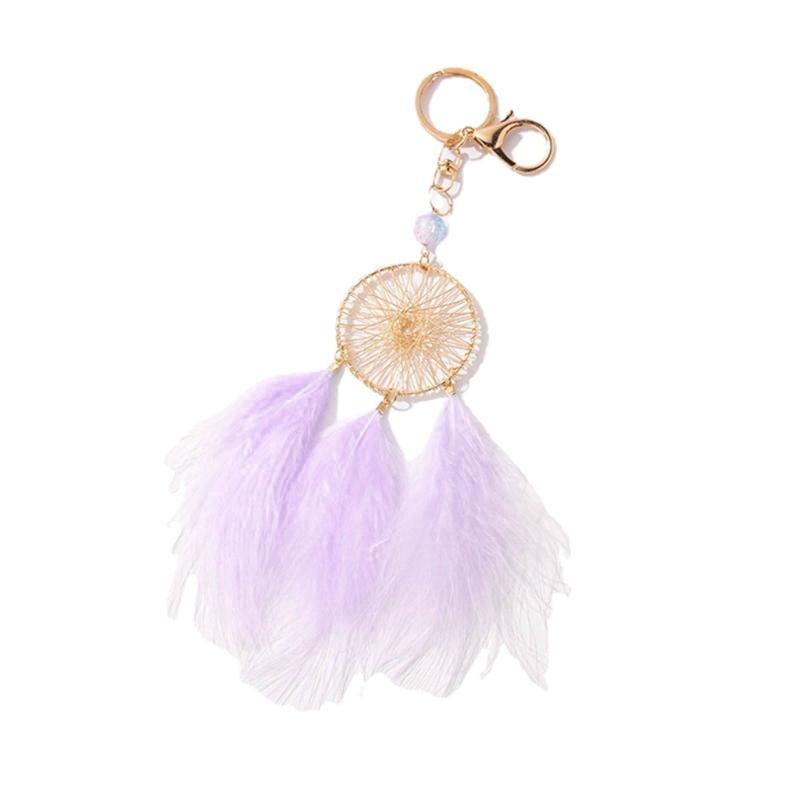 

Feather Dream Catcher Charm Keychains Fashion Pendant Car Keyring Backpack Decoration Fashion Jewelry for Women Girls фіолетовий