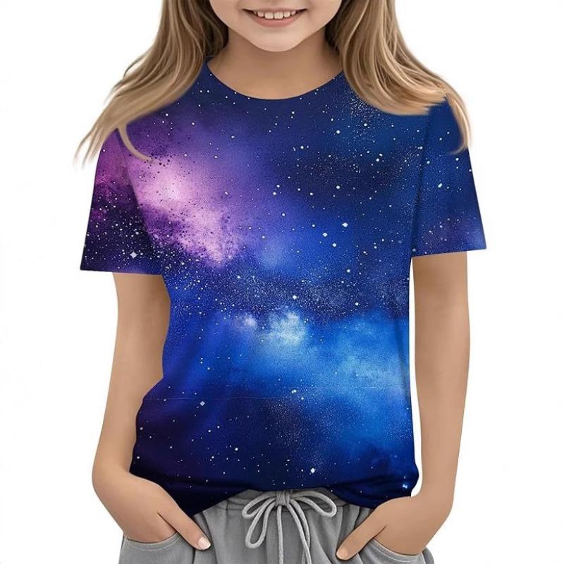 Kids T Shirts Fashionable Comfortable Starry Sky Pattern Children's Short Sleeved Round Neck T-shirt