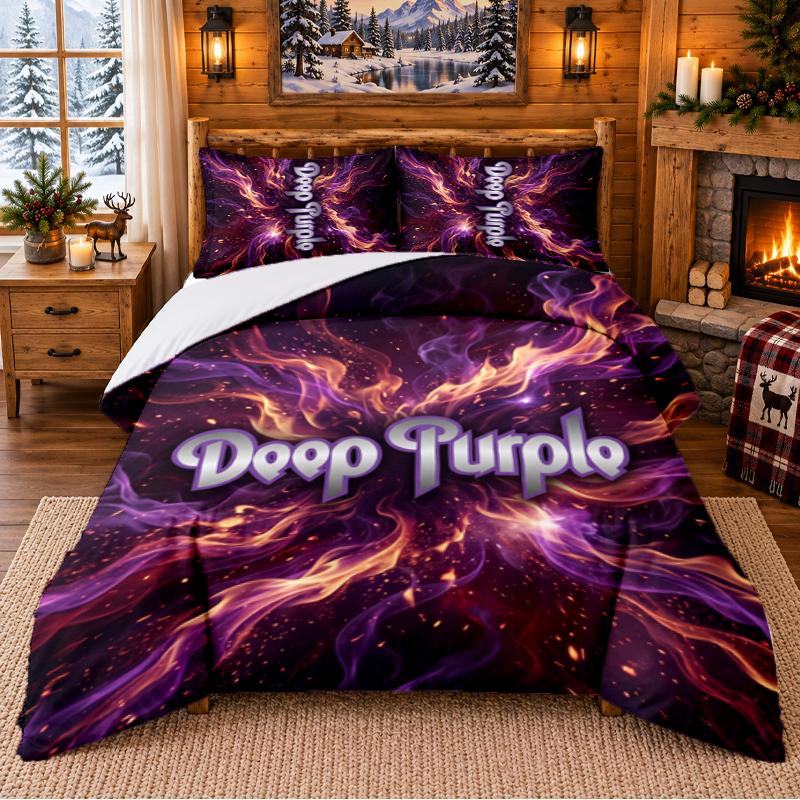 Printed 3Pcs Bedding Set Deep Purple Pattern Bed Sheet Pillowcase For Bedroom Decor