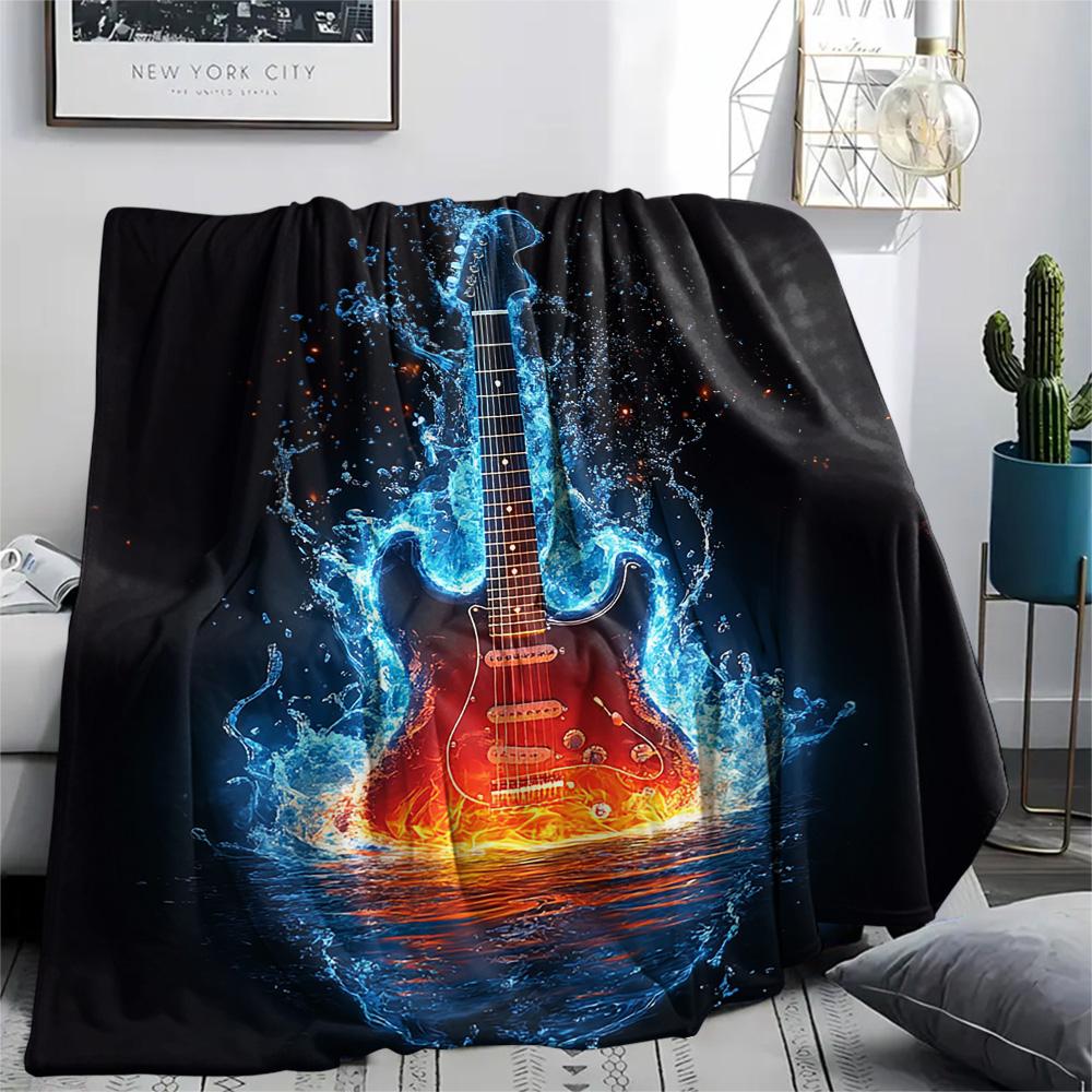 Guitar Print Flannel Blanket, High Quality Comfortable for All Seasons, Home Decor, Warmth and Comfort, Perfect for Christmas Gifts