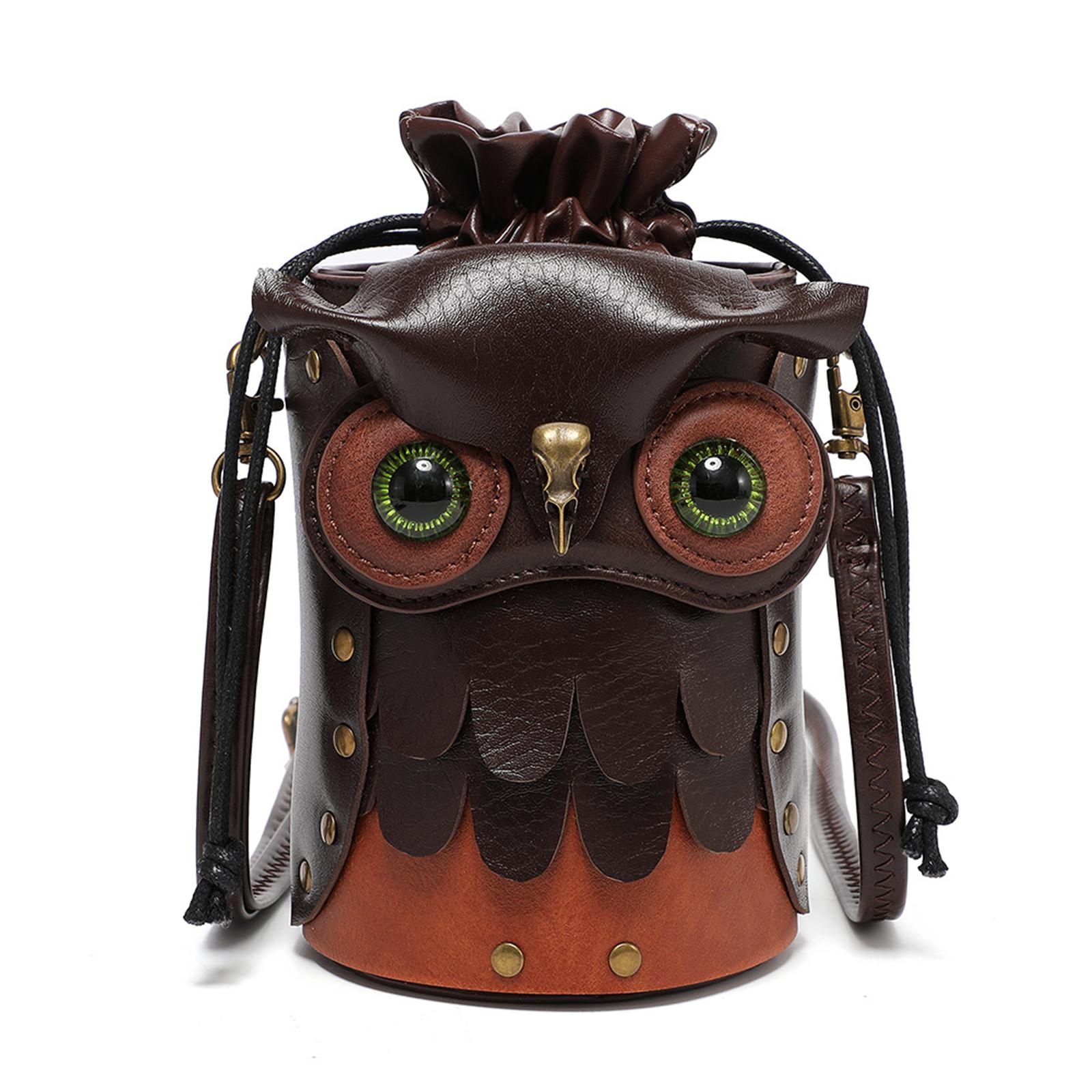PU Leather Messengers Bag for Women Drawstring Shoulder Bag Cartoon Owl Crossbody Bag Lovely Animal Shopping Dating Bag 1