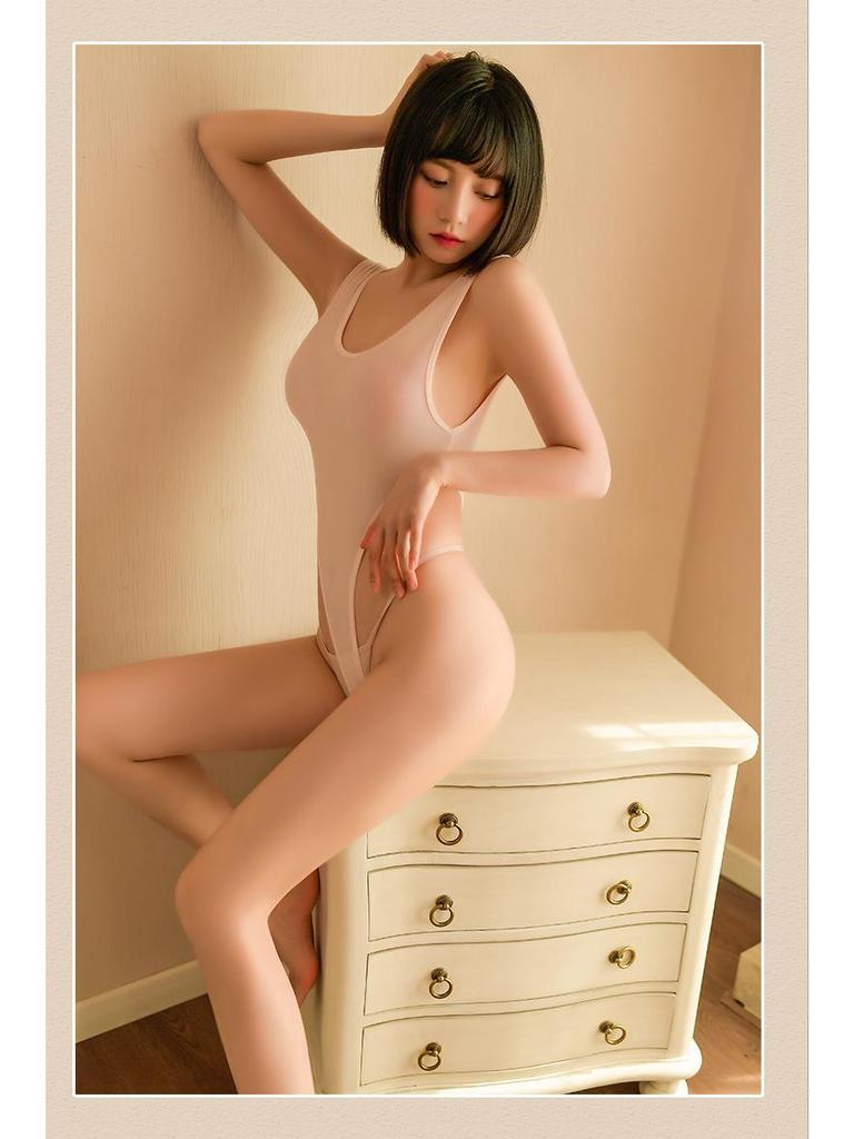 Man Yan Women's Sexy Deep V Backless High Slit See-Through Bodysuit