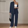 ZANZEA Women Long Sleeve Button Blouse and Pants Casual Two Piece Suit Sets