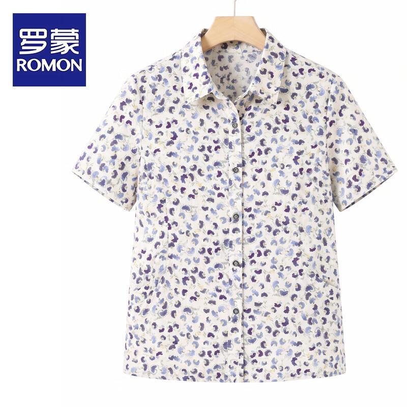ROMON Women s Floral Short-Sleeve Shirt for Elderly XL
