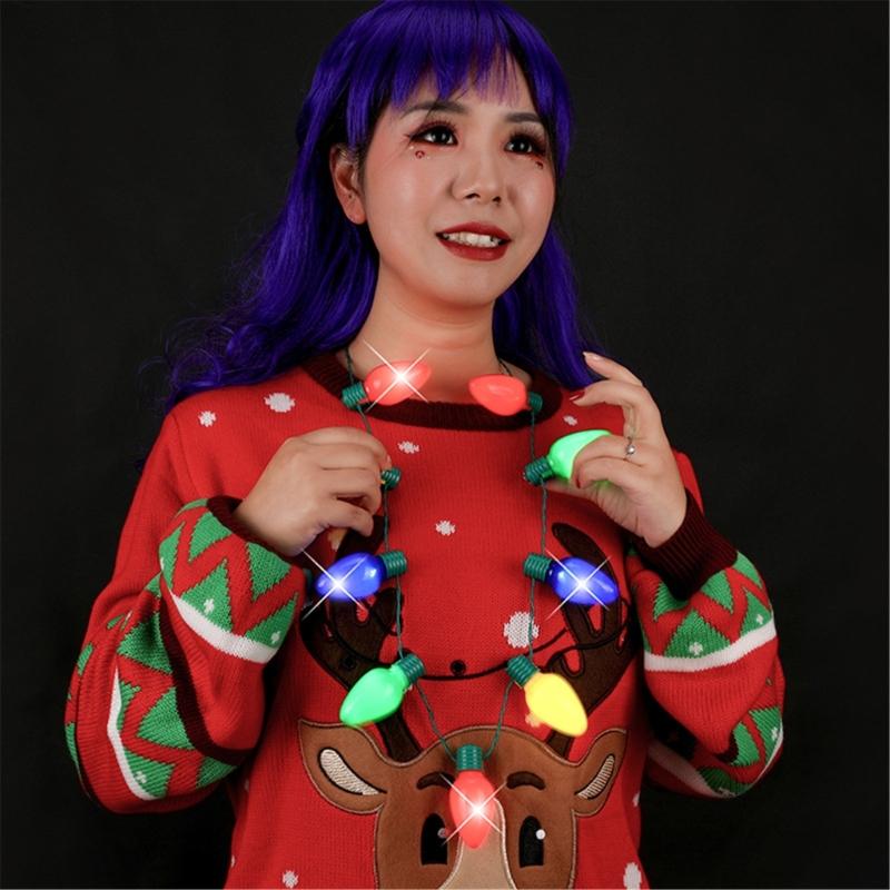 Christmas Light Up Led 9 Colors LED Light Up Bulbs Necklace Christmas Bulbs Necklace for Christmas Party Favor Supplies