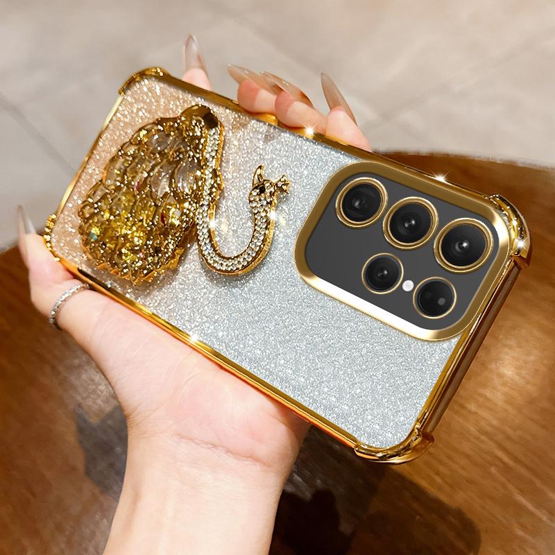 KEYSION Shockproof Plating TPU Phone Case for Samsung S24 S25 Ultra S25+ Glitter Jewelled Swan kickstand Cover for Galaxy S24 S25 FE 5G