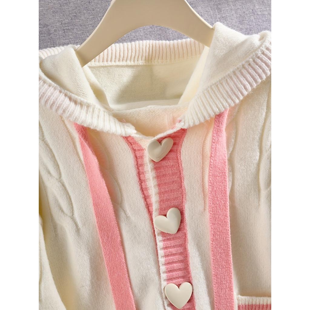 College Style Loose Fitting Hooded Cardigan for Spring and Autumn Wear, Fashionable Knitted Jacket for Women, Cardigan for Women