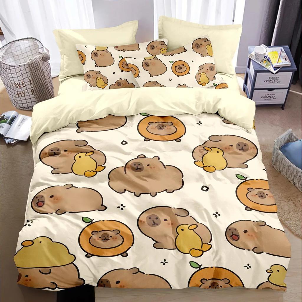 Cartoon Cute Capybaras Duvet Cover 3D Printed Quilt Cover And Pillowcase Bedding For Children And Adult Set Queen Size 2/3Pcs