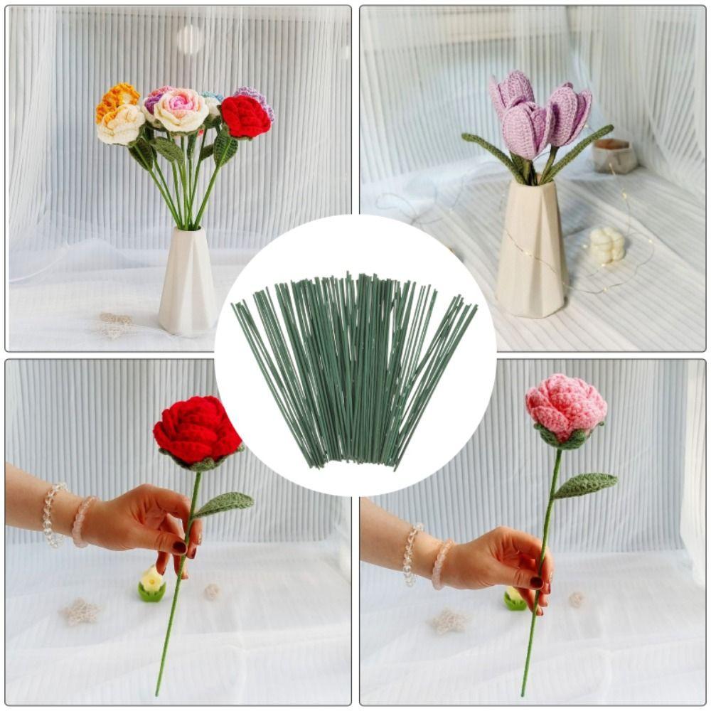 100pcs Plastic Cover Artificial Flower Stem Metal Core Artificial Plant Stick  Wedding Decoration