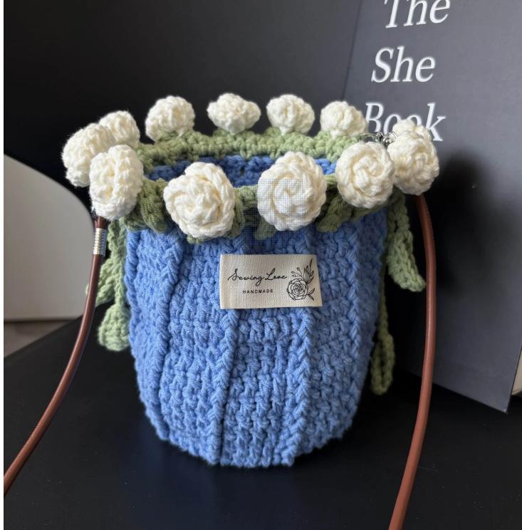 Rose bag, handmade DIY woven wool, rose bouquet, mouth bag, material bag, bucket bag, gift for girlfriend