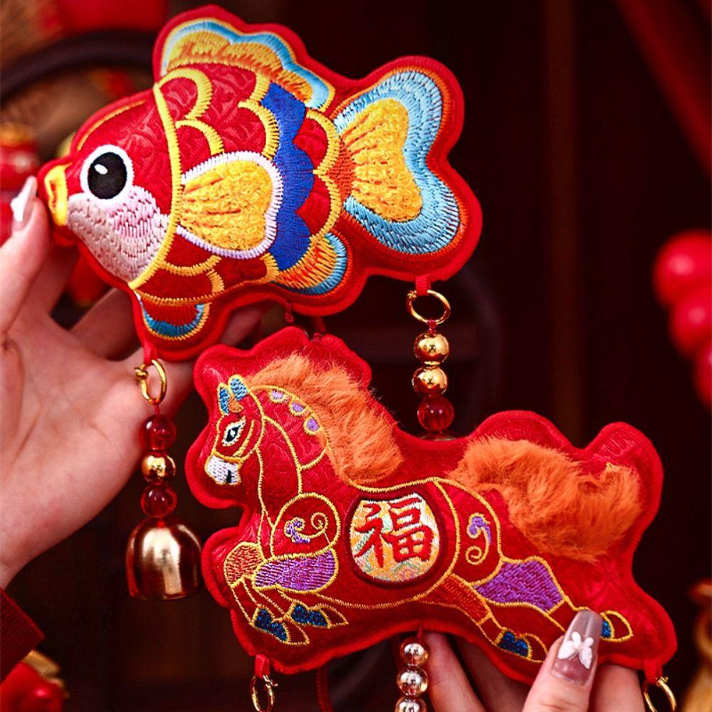 Red Chinese New Year Decoration Embroidered Year of The Horse Hanging Decoration  Living Room