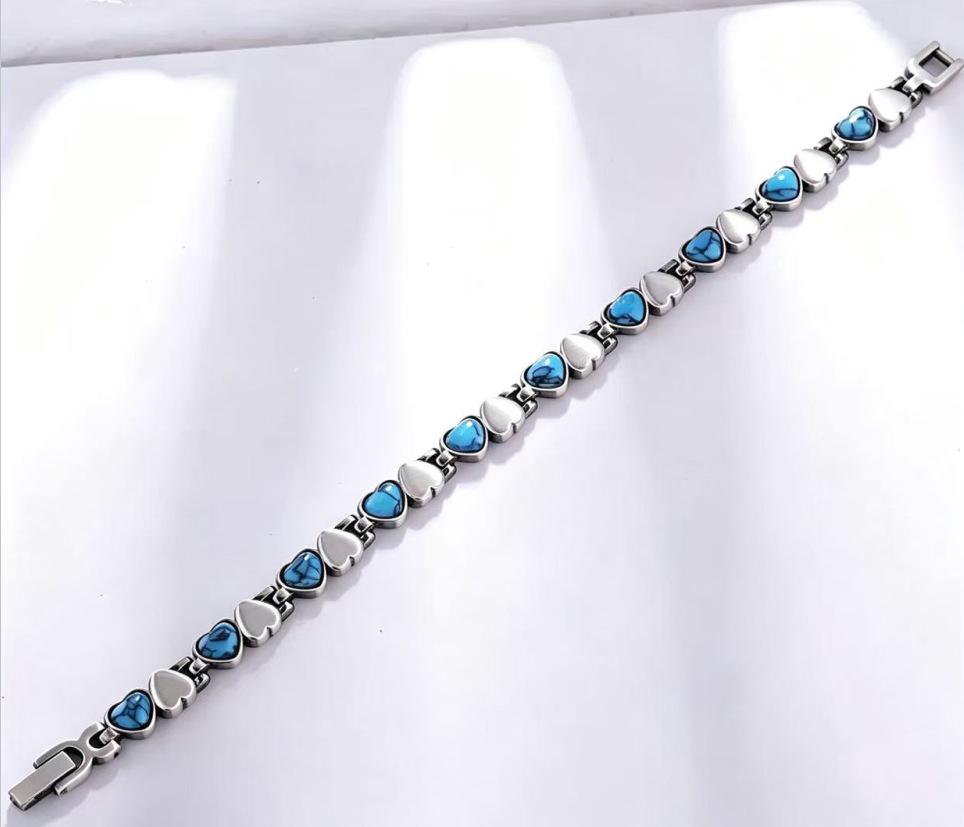 Retro Versatile Turquoise Full Magnetic Adjustable Heart Anti-Fatigue Bracelet