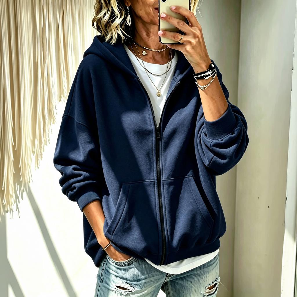 Women's Hooded Zip-Up Cardigan Sweatshirt with Pockets - Casual Street Wear