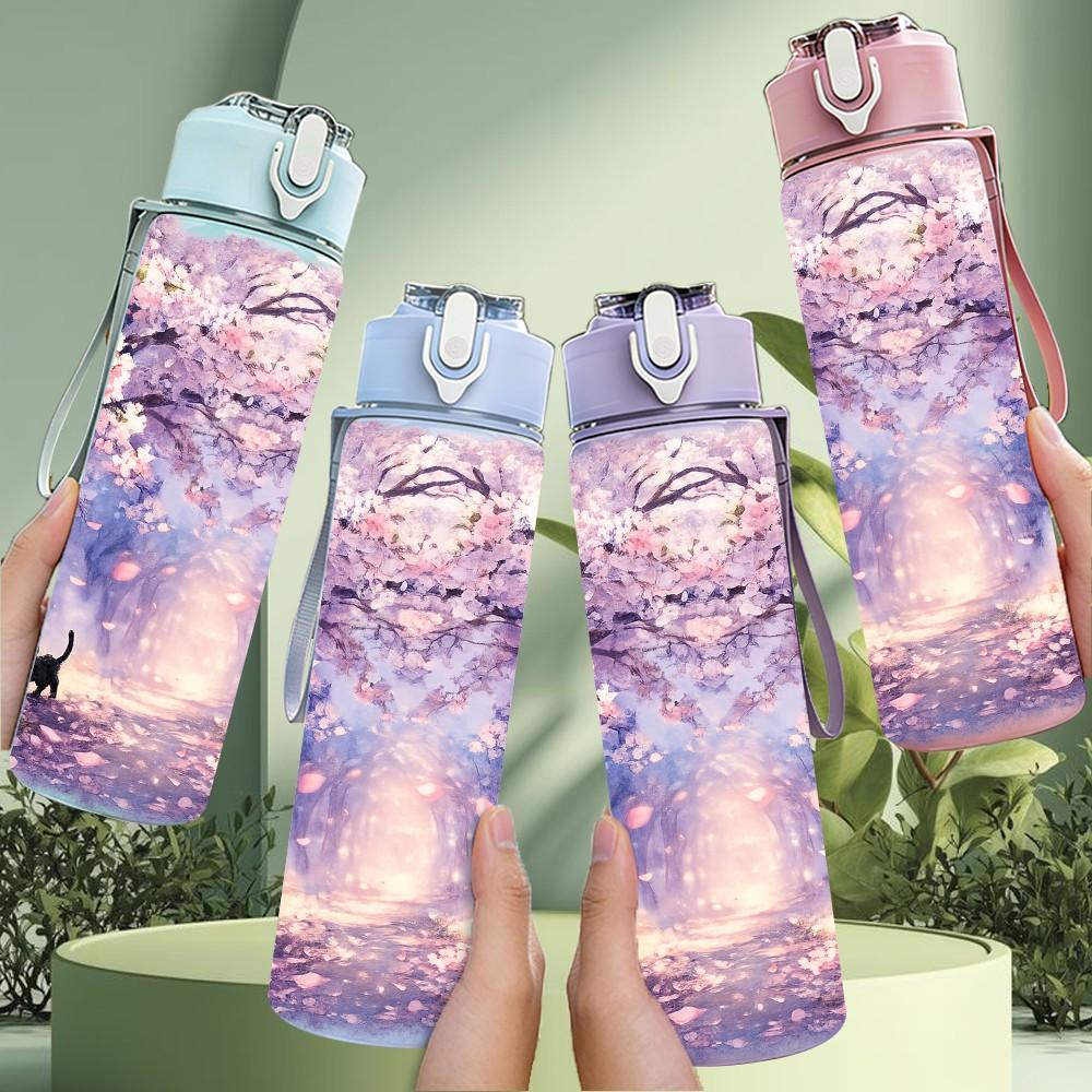 1PC Fantasy Galaxy Wolf Moon Art 750ml Color Plastic Sports Water Bottle Leakproof Flip Straw Lid Suitable for Sports Office Home Use