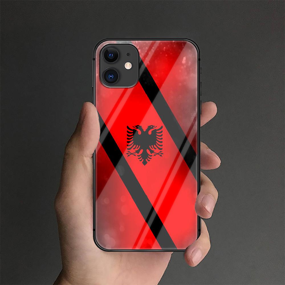 Albania Flag Tempered Glass Phone Case For iPhone Samsung Galaxy Redmi Xiaomi Note S A 16 15 14 13 12 11 21 22 23 53 54 Pro Plus Ultra Silicone Cover