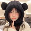 Knitted Integrated Cap Scarf Little Bear Ear Beanie Hat Scarf  Skiing Bicycle Cycling