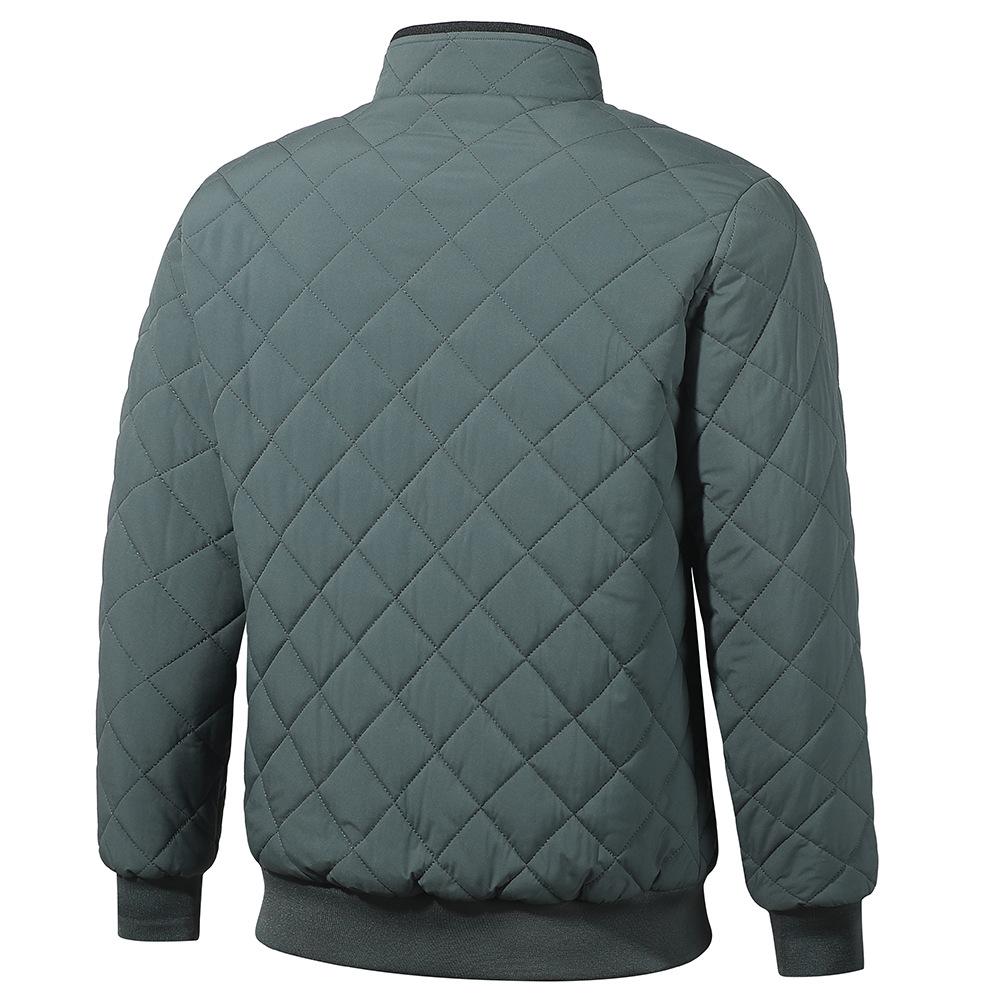 Men's Cotton Coat Plus Velvet Thickened Cotton Jacket Jacket Diamond Square Plaid Cotton Coat Stand Collar Short Autumn and Winter Style