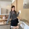 Women's Slim-Fit Gray Long-Sleeve Base Layer T-Shirt - Stylish Two-Piece Set for Early Autumn 2025