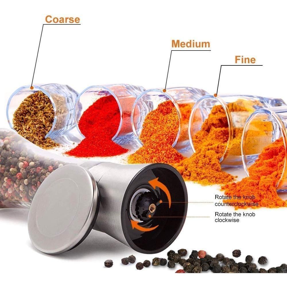 PremiumPepper Grinder AdjustableCeramic Grinder Precision MachinedStainless Steel Grinder and PremiumPeppercorn Sponge Packaging