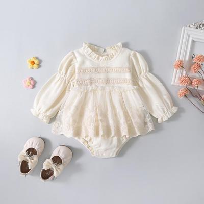 Baby-Spitzen-Langarm-Stramplerkleid im koreanischen Stil für Frühling & Herbst