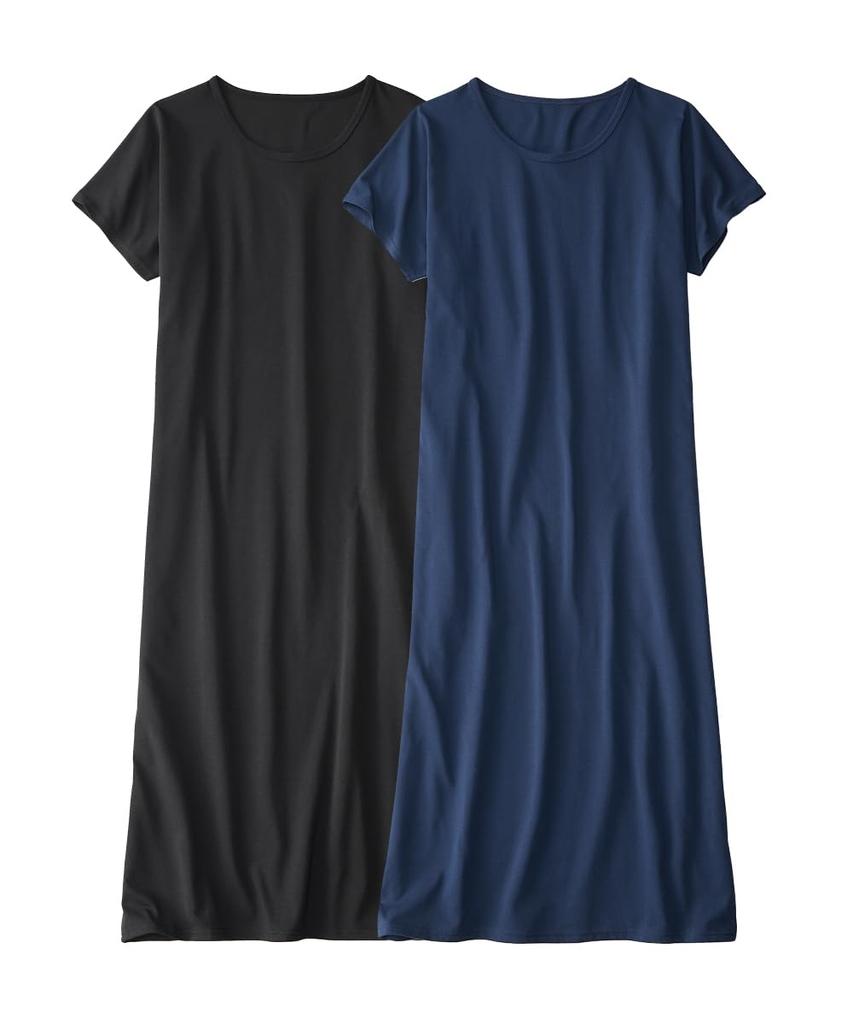Tops Room Dresses Set Navy Black [Nissen] Pajamas/Roomwear 3-Second 2-Piece (Cotton Blend/French Sleeves) + M~L