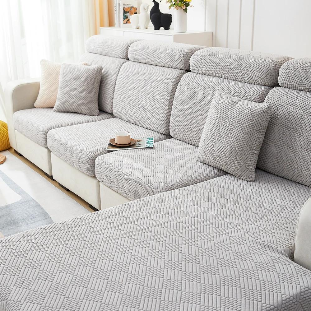 New Jacquard Sofa Covers Soft Elastic Sofa Seat Cover For Living Room Chaise Lounge L-Shaped Sofa Slipcover Solid Color Home