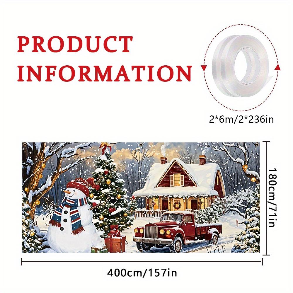 Large Christmas Garage Door Banner - Retro Snowman and Red Pickup Truck Design Suitable for Winter Holiday Decoration