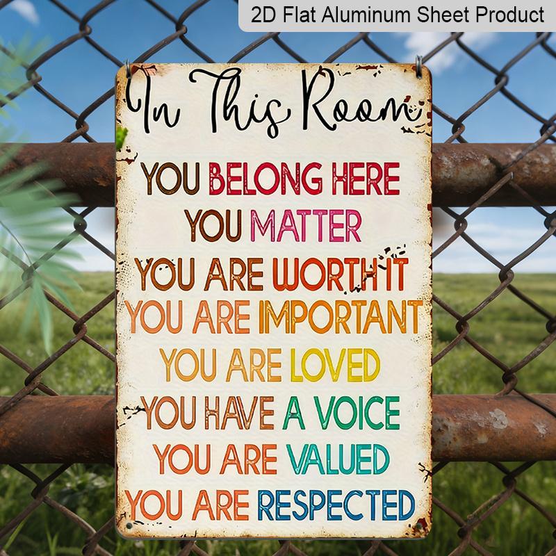 

2D Flat, Vintage You Belong in This Room Rainbow Wall Decor - 12x8 Inch Aluminum Sign, Inspirational Slogan for Home & Classroom, Durable 20*30cm