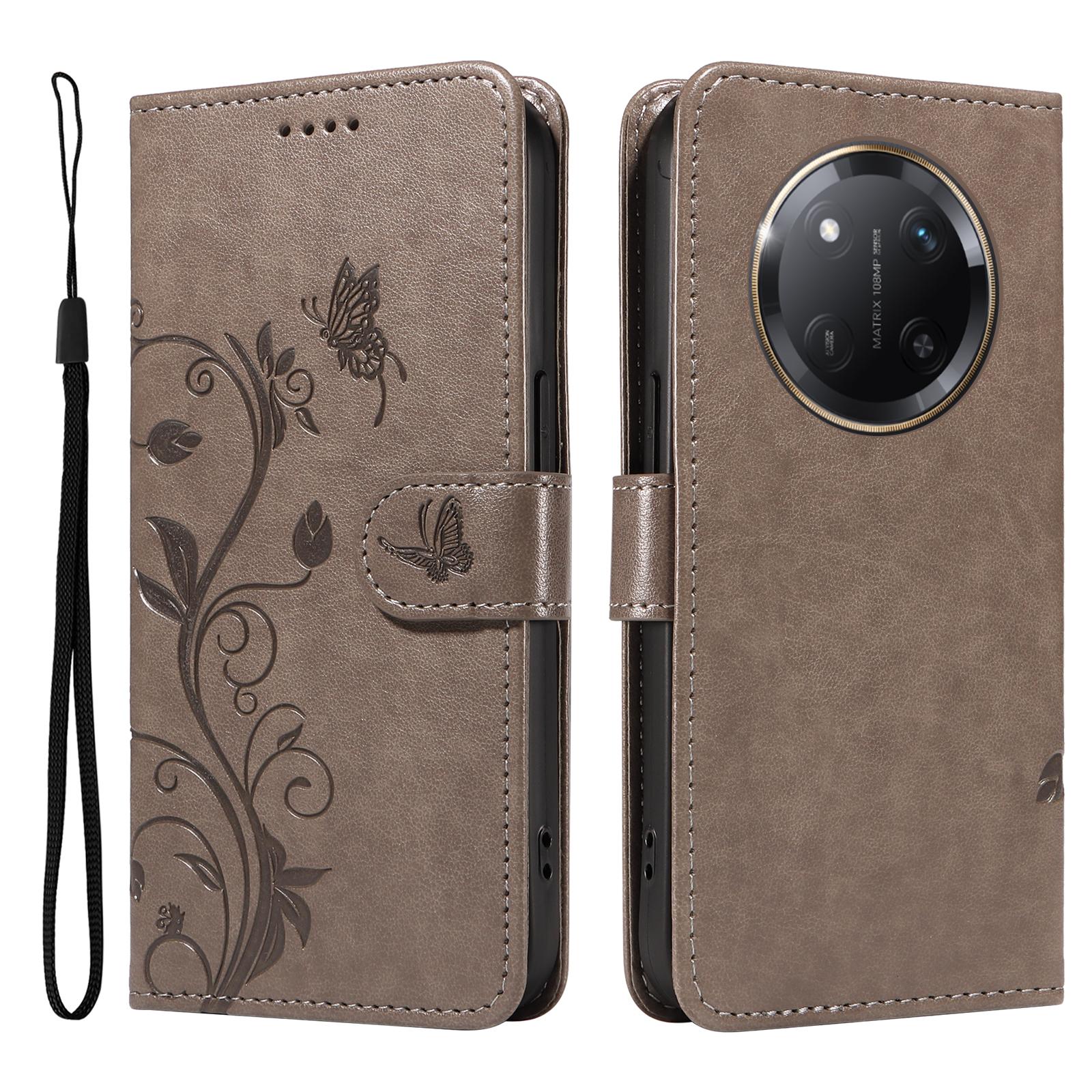 

Чохол з PU шкіри з квітковим візерунком, гаманець-підставка, чохол для телефону з ремінцем для Honor X60 Pro 5G/Magic7 Lite 5G/X9c 5G Grey