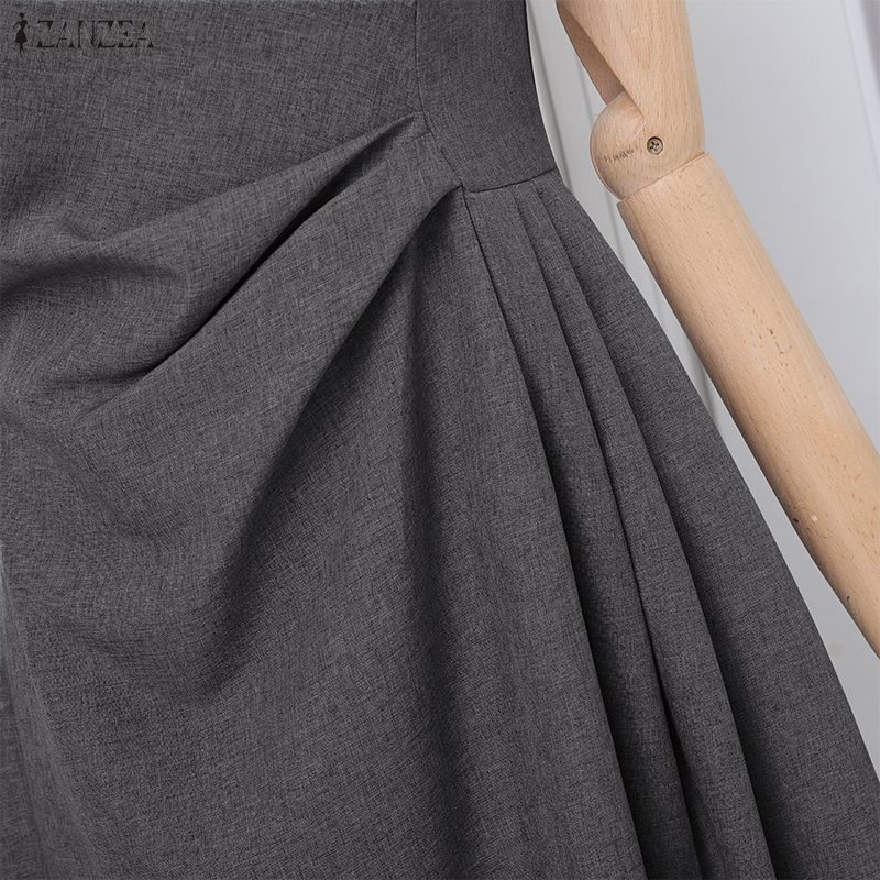 ZANZEA Women Casual Round Neck Solid Color Summer Sleeveless Dress