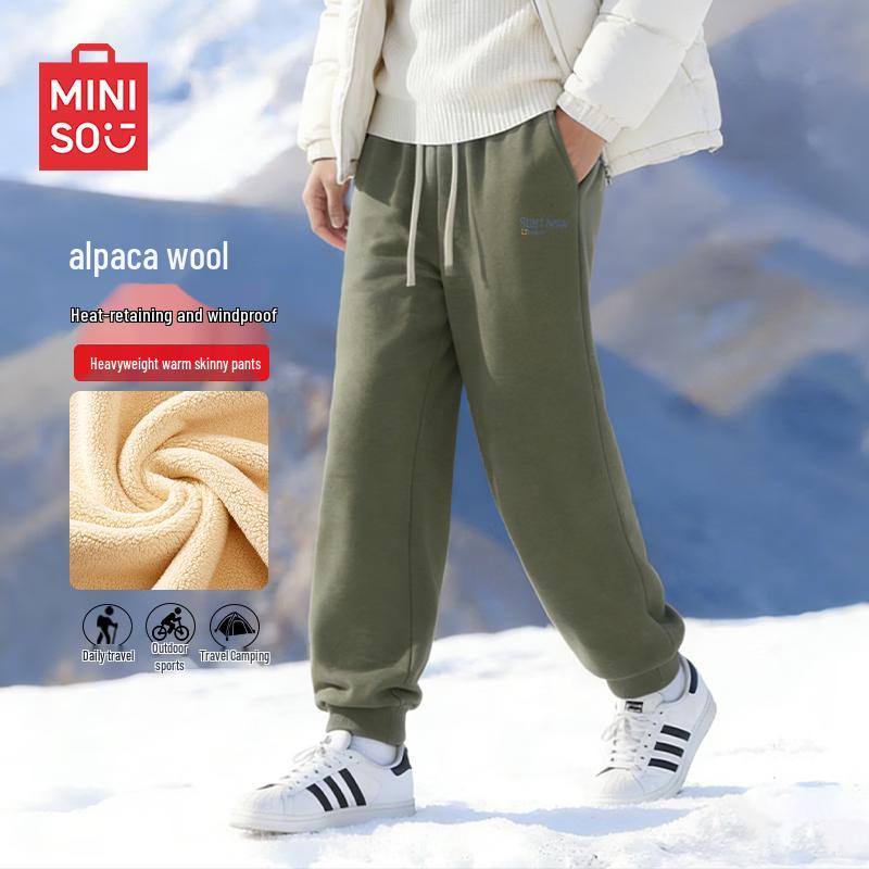 MINISO Men's Winter Alpaca Fleece Lined Tapered Jogger Pants