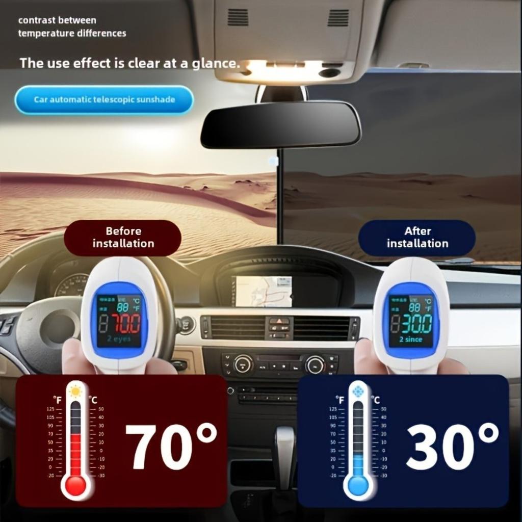 1pc Retractable Car Window Roller Sunshade | Heat Blocking | Sun Protection | Easy Storage | Automotive Visor