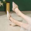 Fashion Pearl Stilito Ladies Pumps Women's Shoes with Medium Heels Pointed Toe Korean Style Genuine Mark Summer 2025 Chic and Elegant 39
