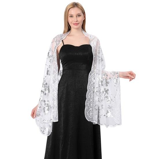 Damenschal mit Pailletten und Blumendekor, dünn, leicht, vielseitig verwendbar, Wickeltuch für kurvige Figuren, übergroßer Schal für den Alltag